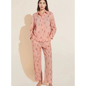 Eberjey Organic Cotton Pajama PJ Set 2-Piece Set Printed Woven Sandwashed XS NEW